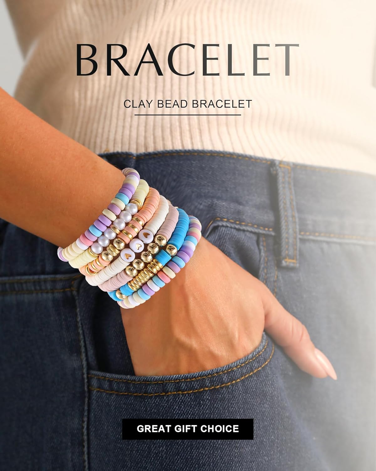 Friendship Bracelets Trendy Heishi Clay Bead Bracelets Stack Gold Beaded Stretch Bracelets for Women Boho Stackable Bracelets Bulk Cute Preppy Jewelry