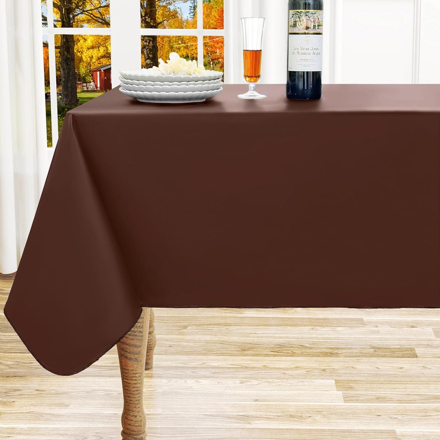 homing Rectangle Vinyl Tablecloth, Waterproof Spillproof Plastic Flannel Backed Table Cloth, Wipe Clean Table Cover for Dining, Buffet Parties and Camping (Coffee, 54" x 108")