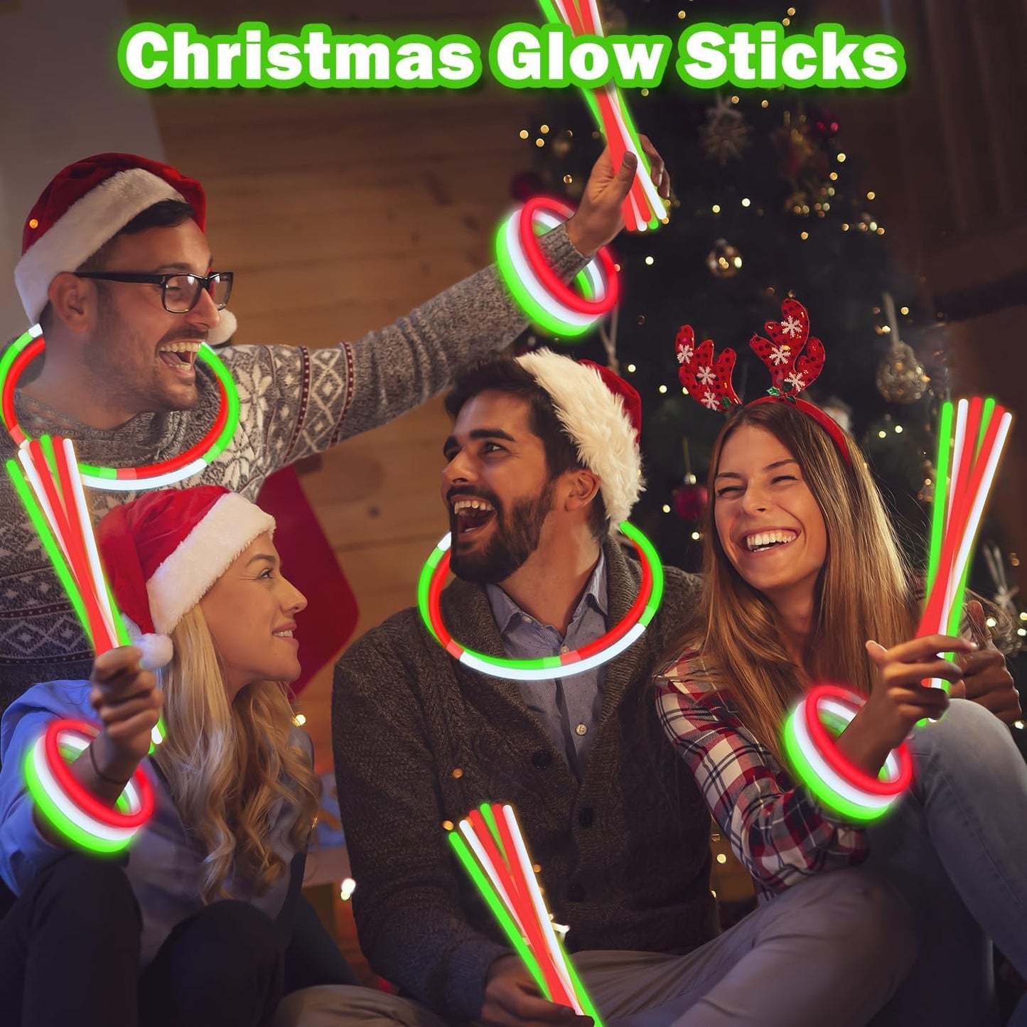 Bulk Christmas Party Favors Supplies for Kids 300 PCS,Christmas Glow Sticks Toys Gifts for Toddlers,Light up Accessories Necklace & Bracelets,Holiday Decor Class Carnival Games Giveaways for Boy Girl