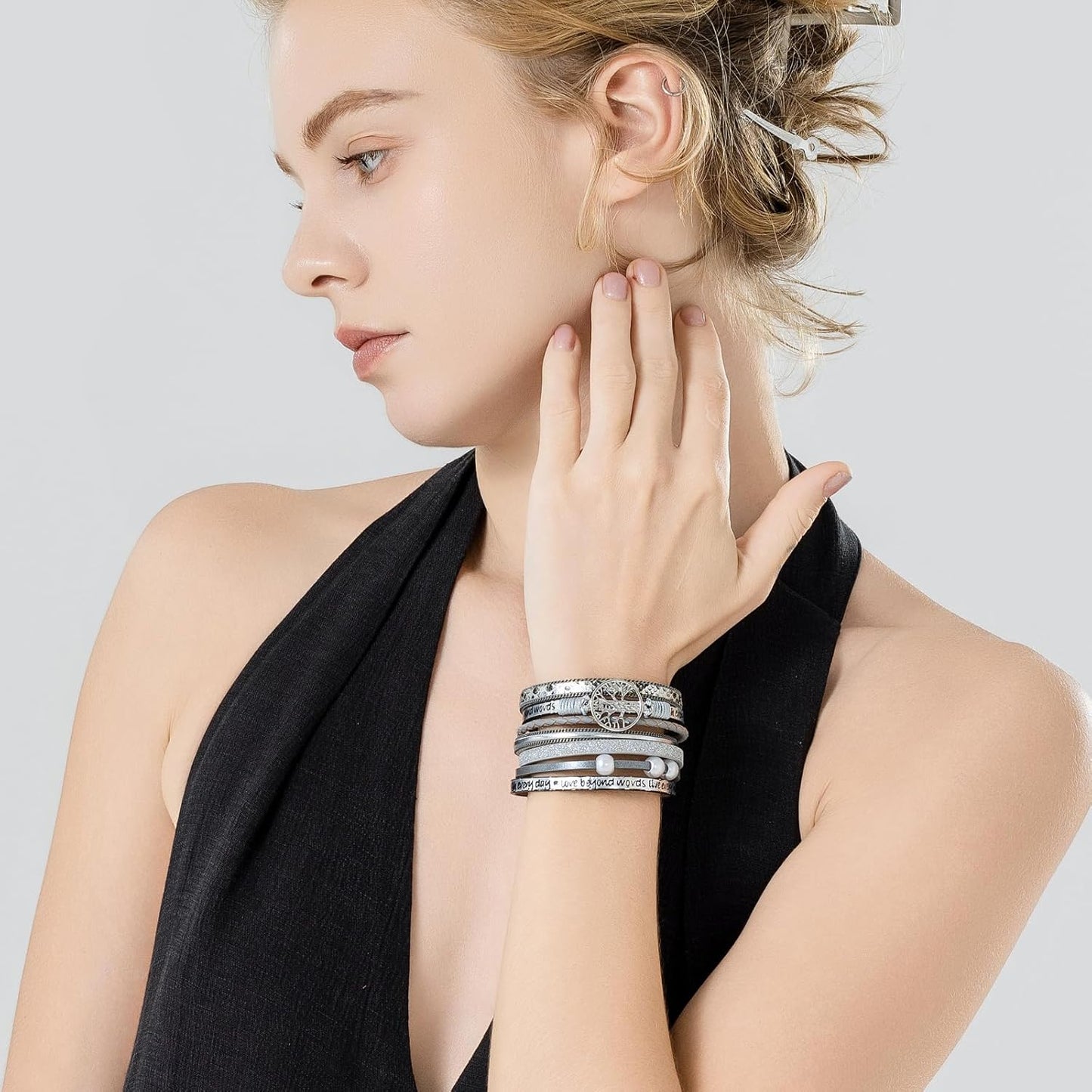 FANCY SHINY Tree of Life Leather Wrap Bracelet Inspirational Cuff Bangles Boho Pearl Bracelets with Magnetic Clasp Unique Jewelry Gifts for Women