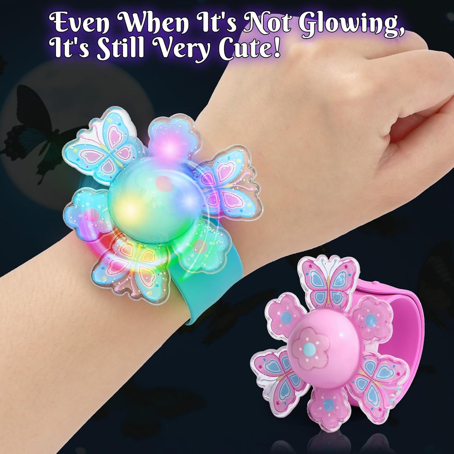 12Pcs LED Light Up Rotating Slap Bracelets Butterfly Party Favors Glow Bracelets, Glow In The Dark Party Supplies Birthday Gifts Classroom Rewards Goodie Bag Stuffers for Kids Boys Girls