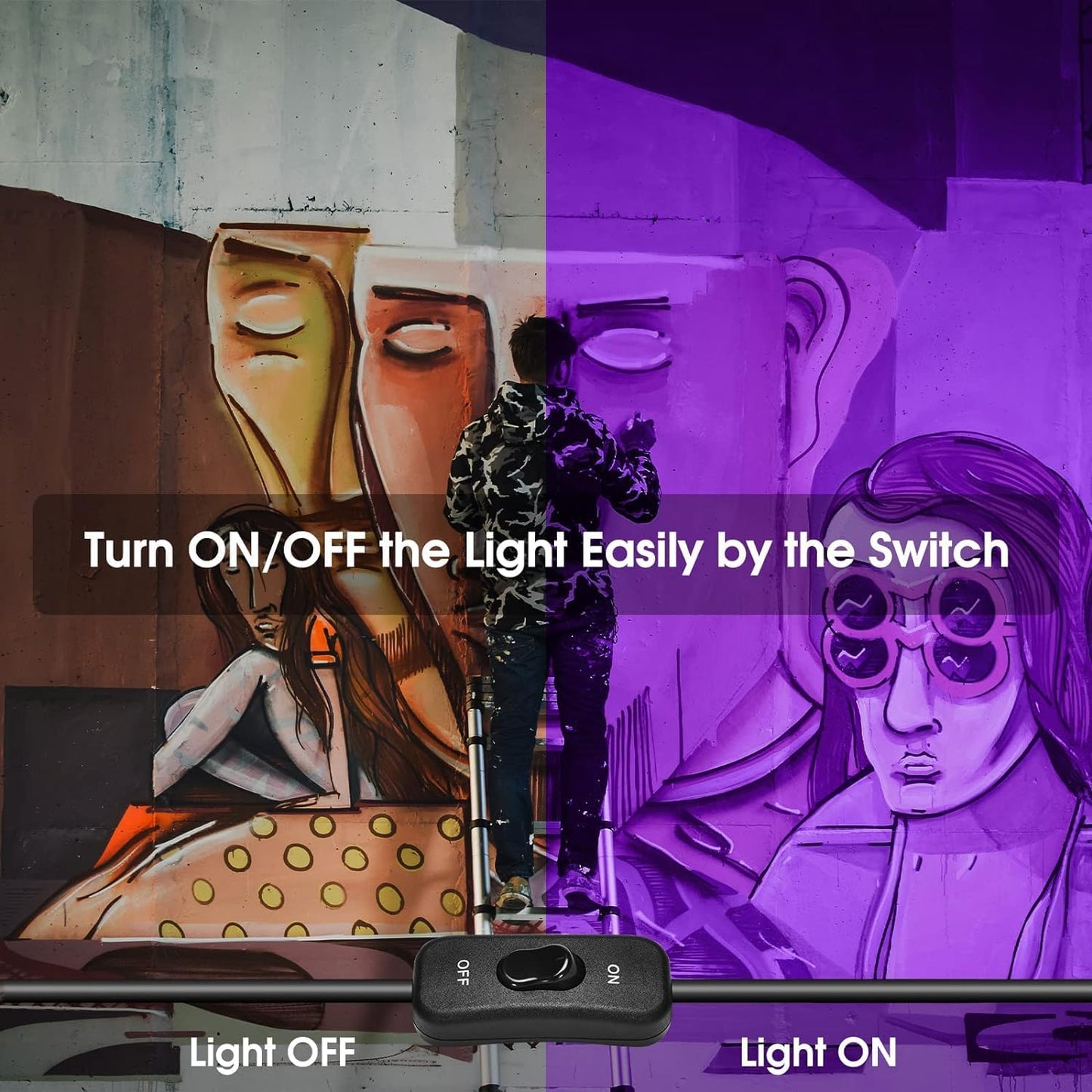 800W 2 Pack LED Black Light,395nm to 405nm Big UV Blacklight, IP66 Waterproof Black Flood Light Outdoor with Plug and Switch,Neon Glow for Glow Party, Fluorescent Poster, Body Paint,Halloween