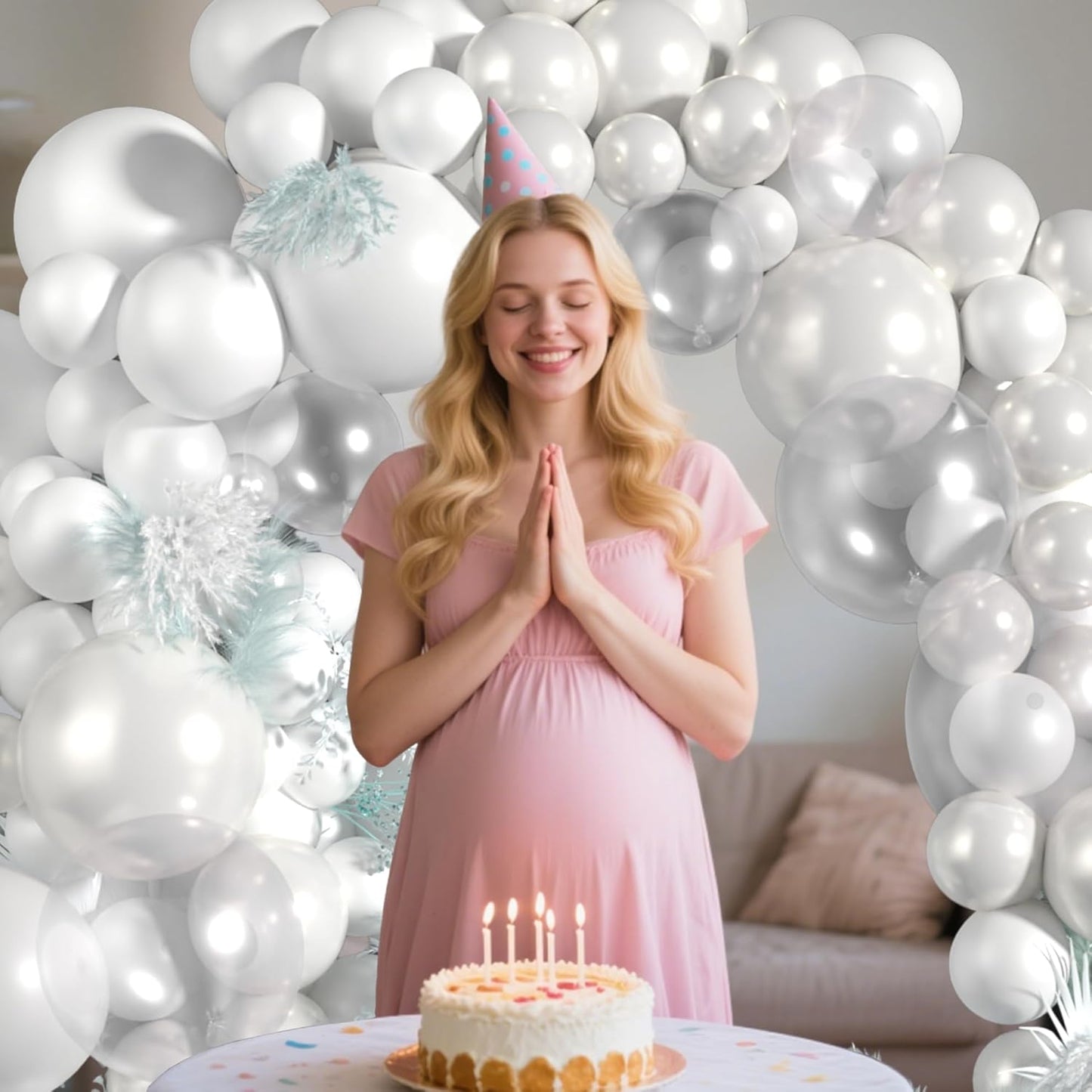 168Pcs Pearl White Balloon Garland Arch Kit, Double Stuffed White Balloons with Pearl Stickers for Birthday Wedding Baby Shower Bridal Shower Engagement Party Decorations