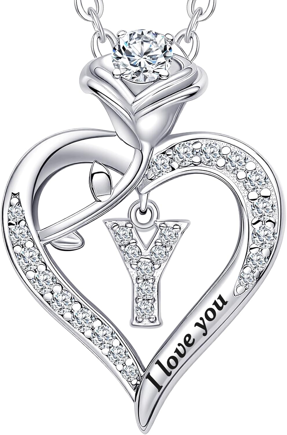 Rose Heart Pendant Necklace Gifts for Wife, Engraved 'I love you' Gift for Wife Girlfriend, Anniversary Birthday Eternity Jewelry Present for Women, Moissanite Necklace Gift for Her