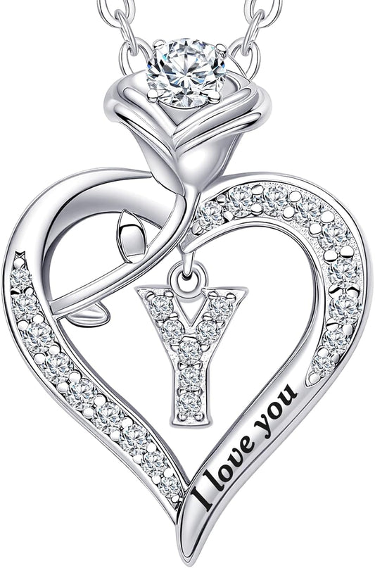 Rose Heart Pendant Necklace Gifts for Wife, Engraved 'I love you' Gift for Wife Girlfriend, Anniversary Birthday Eternity Jewelry Present for Women, Moissanite Necklace Gift for Her