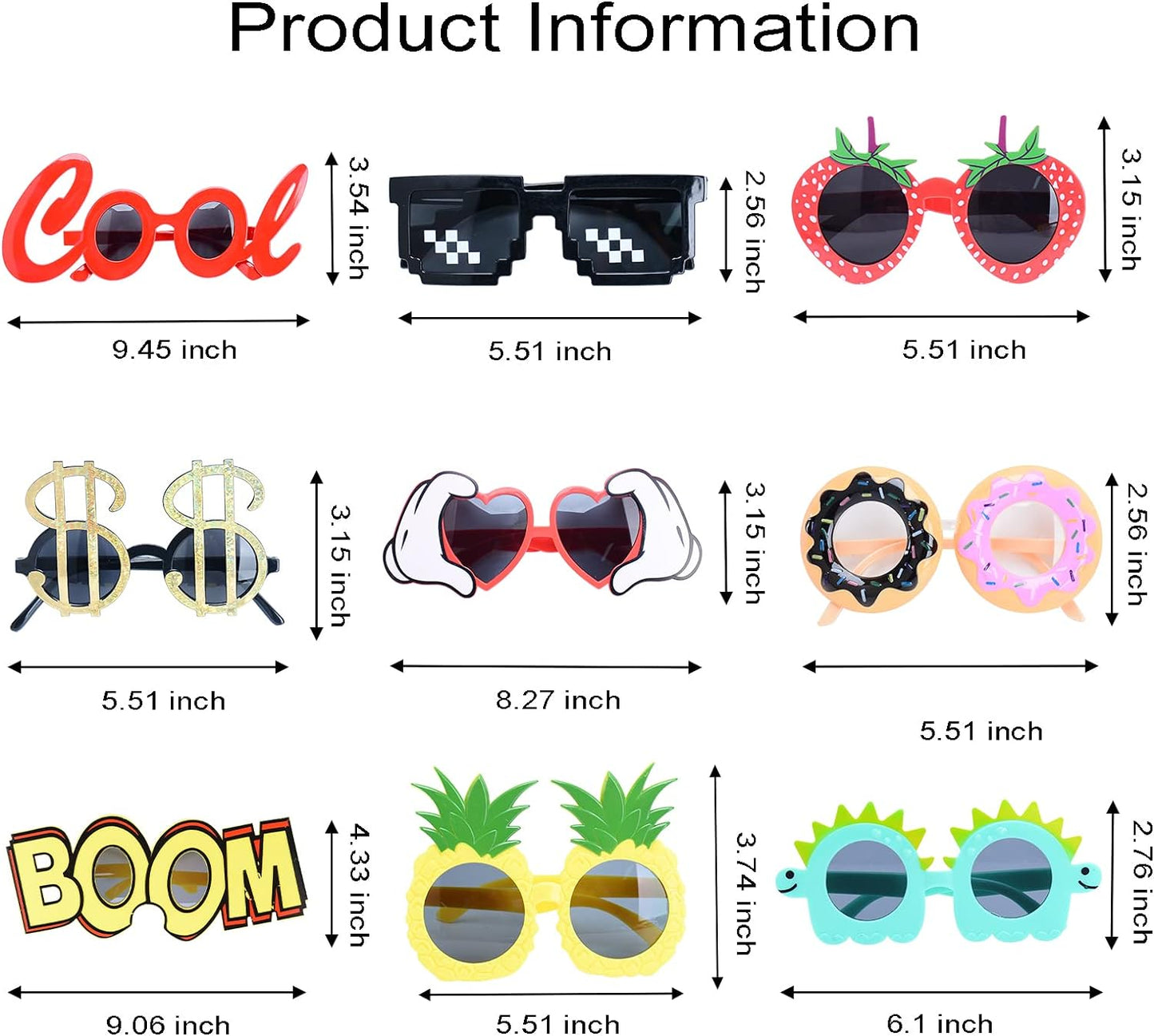 Party Sunglasses - 9 Pairs Funny Hawaiian Glasses, Funny Novelty Giant Fancy Summer Kids Party Favors,photo booth props Beach Themed Party Supplies Decoration