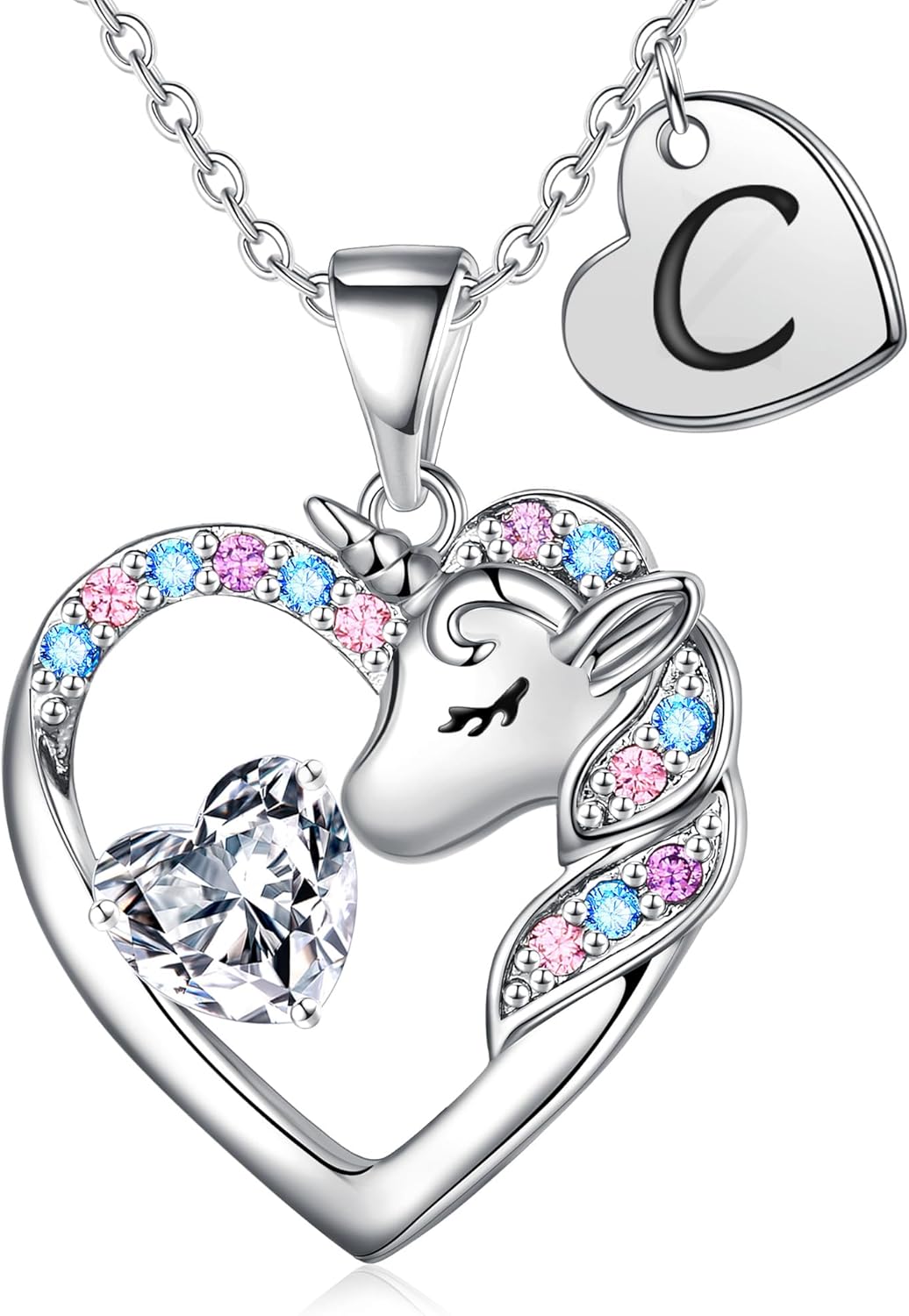 Christmas Gifts for Grandkids Kids - Colorful CZ Heart Initial Unicorn Necklace for Girls Jewelry Unicorn Birthday Gifts for Girls Stocking Stuffers for Kids