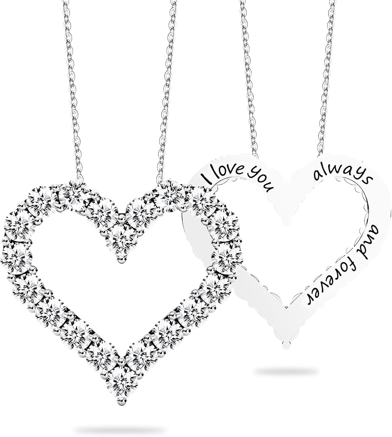 Heart Pendant Necklace for Her Moissanite Lab-Created Gem Jewelry for Women I Love You S925 Sterling Silver Gifts to Wife Girlfriend Mom Daughter Anniversary Birthday Christmas Valentines Day