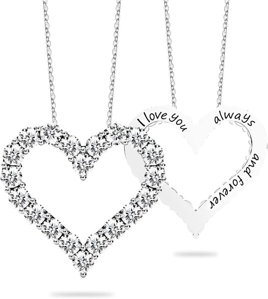 Heart Pendant Necklace for Her Moissanite Lab-Created Gem Jewelry for Women I Love You S925 Sterling Silver Gifts to Wife Girlfriend Mom Daughter Anniversary Birthday Christmas Valentines Day