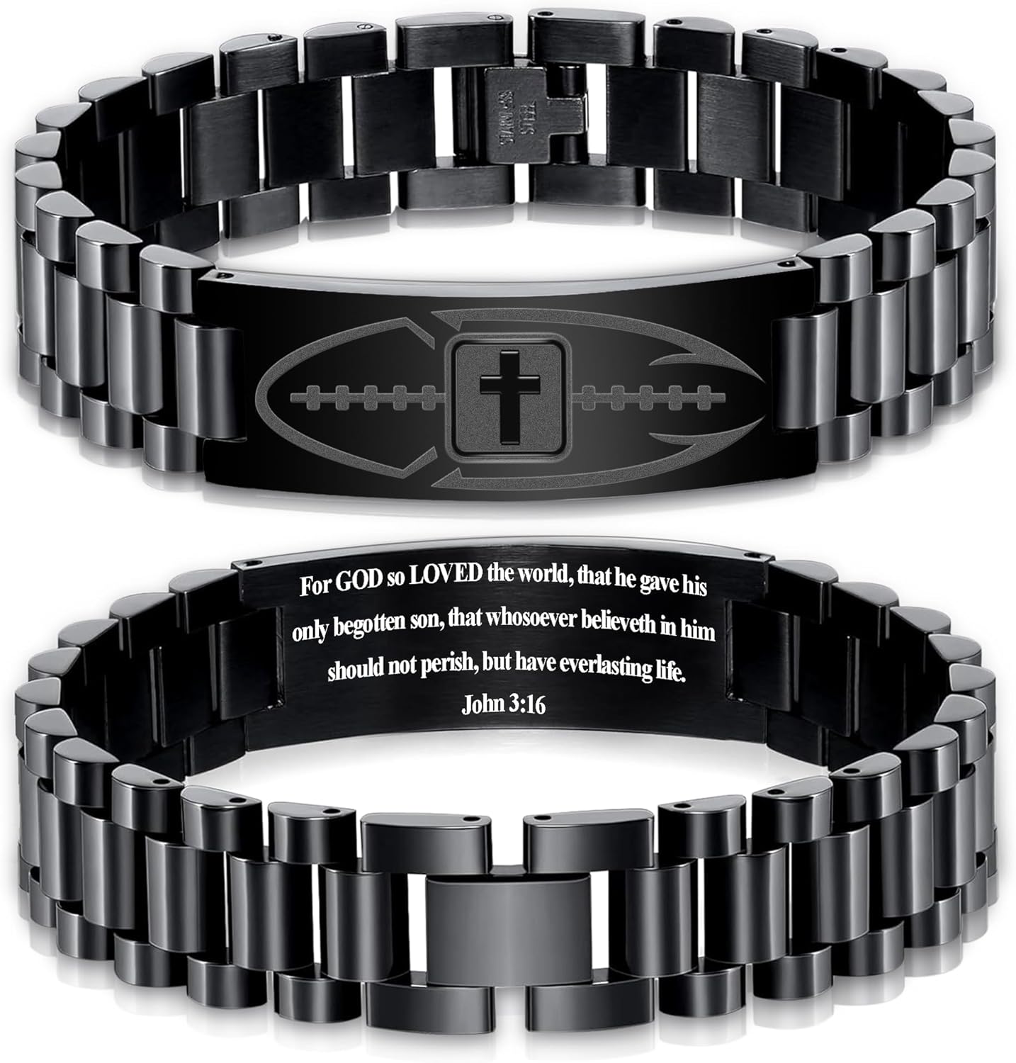 Football Gifts for Men Boys Youth Junior Coach Team Kids Player Football Bracelet Party Favors Accessories Religious Christian Bible Adjustable Stainless Steel Jewelry Gifts