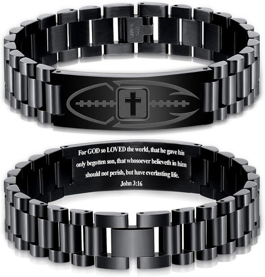 Football Gifts for Men Boys Youth Junior Coach Team Kids Player Football Bracelet Party Favors Accessories Religious Christian Bible Adjustable Stainless Steel Jewelry Gifts