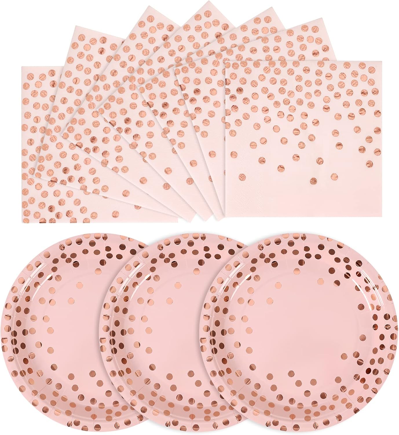 Pink and Rose Gold Paper Plates- 100 Pack- 50 x 7 Dessert Plates & 50 x 6.5 Napkins, Pink Paper Plate and Napkins Party Supplies for Baby Showers, Birthdays and All Occasions