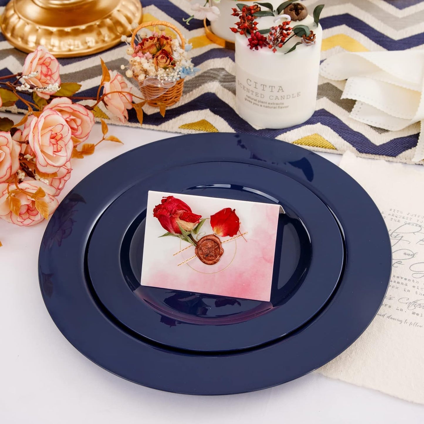 FLOWERCAT 60PCS Blue Plastic Plates - Heavy Duty Blue Plates Disposable (10.25" & 7.5") - serve for 30guest Birthday Party/Wedding/Presidents' Day/Memorial Day/Hanukkah