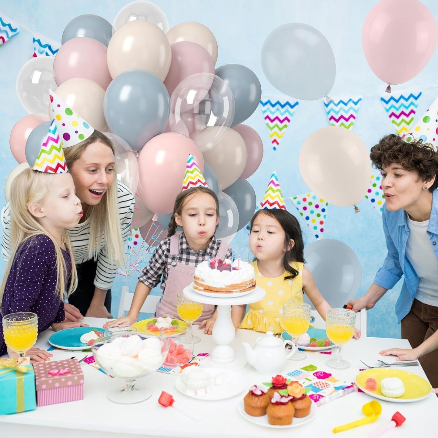 Dusty Pink Blue Balloons, 50PCS 12Inch Gender Reveal Balloon Set with Mist Blue Pink Sand White Transparent balloon for Boy or Girl Gender Reveal Baby Shower Wedding Party Decoration