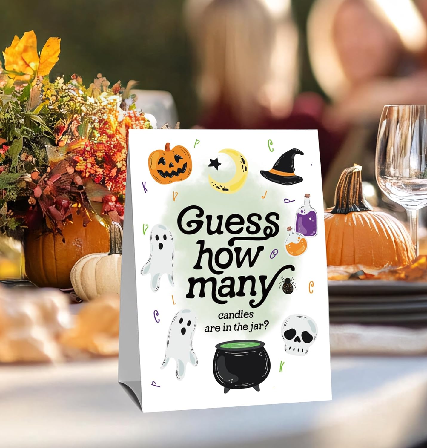 Halloween Guess How Many Party Games for Adults and Family,Halloween Raffle Cards Kits (1 Standing Sign & 50 Guessing Cards),Backyard Indoor Outdoor Guessing Activities for Birthday Party-6