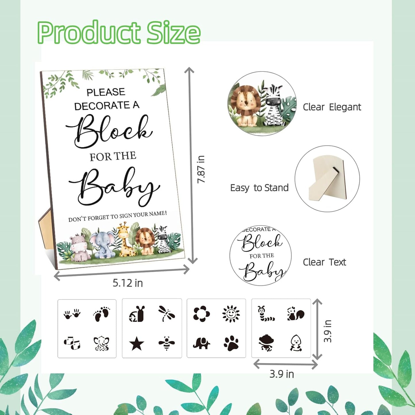 141 Pcs Baby Shower Game Sign Set Includes Decorative Square Signs 100 DIY Blank Wooden Blocks 20 Paint Markers(Animal)