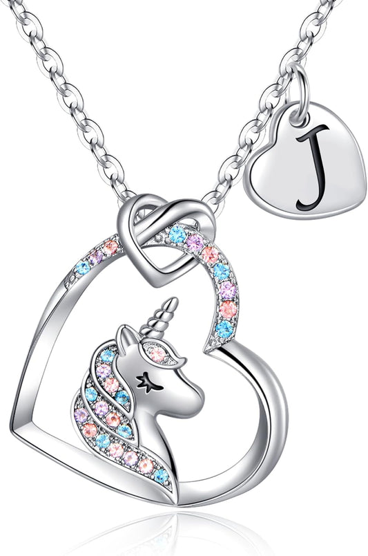Hidepoo Stocking Stuffers for Teen Girls Kids - Colorful CZ Heart Pendant Initial Unicorn Necklaces for Girl Jewelry Birthday Gift Christmas Gifts for Grandkids Girls Kid
