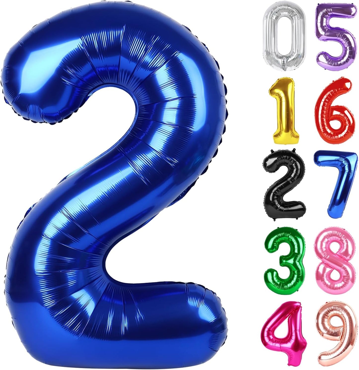 Night Blue Number 2 Balloon 40 Inch, 2nd Birthday Decoration for Toddlers Girls Boys, Sparkling 2 Number Balloon Party Decor