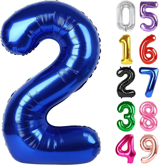 Night Blue Number 2 Balloon 40 Inch, 2nd Birthday Decoration for Toddlers Girls Boys, Sparkling 2 Number Balloon Party Decor
