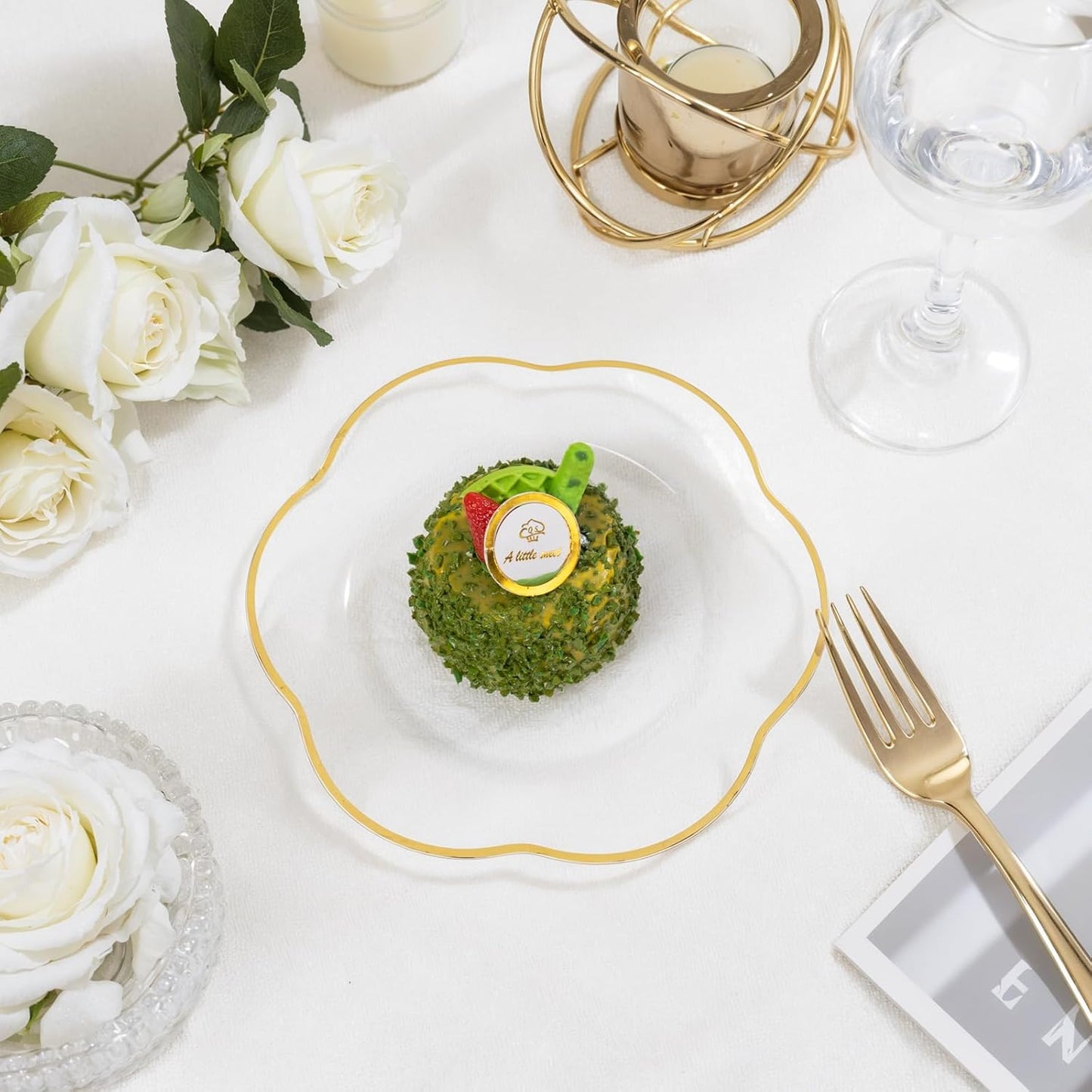 Liacere 100PCS Clear Plastic Plates-7inch Disposable Floral Clear and Gold Appetizer Cake Small Plates - Perfect for Wedding & Party & Holiday & Floral &Baby Show & Fall & Thanksgiving