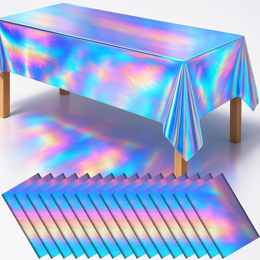 Iridescent Plastic Tablecloth 54" x 108" Iridescence Party Table Cloth Rectangle Laser Disposable Table Covers Holographic Foil Party Decoration, Birthday, Wedding, Christmas Decorations (16 Packs)