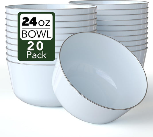 Trendables Disposable 24 Oz Bowls - 20-Piece Set - Sage Silver Rimmed Fancy Serving & Salad Bowls - Perfect for Ice Cream & Candy