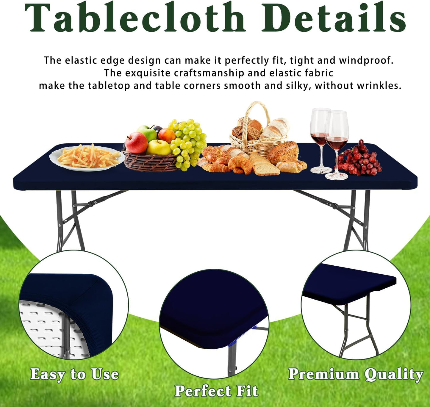 6 Foot Picnic Table Cover Fitted Elastic Tablecloth for Rectangle Table 10 Pack Waterproof Stretch Washable Folding Indoor Outdoor Spandex Tablecloth for Parties Banquet Camping (Navy Blue,30" x 72")