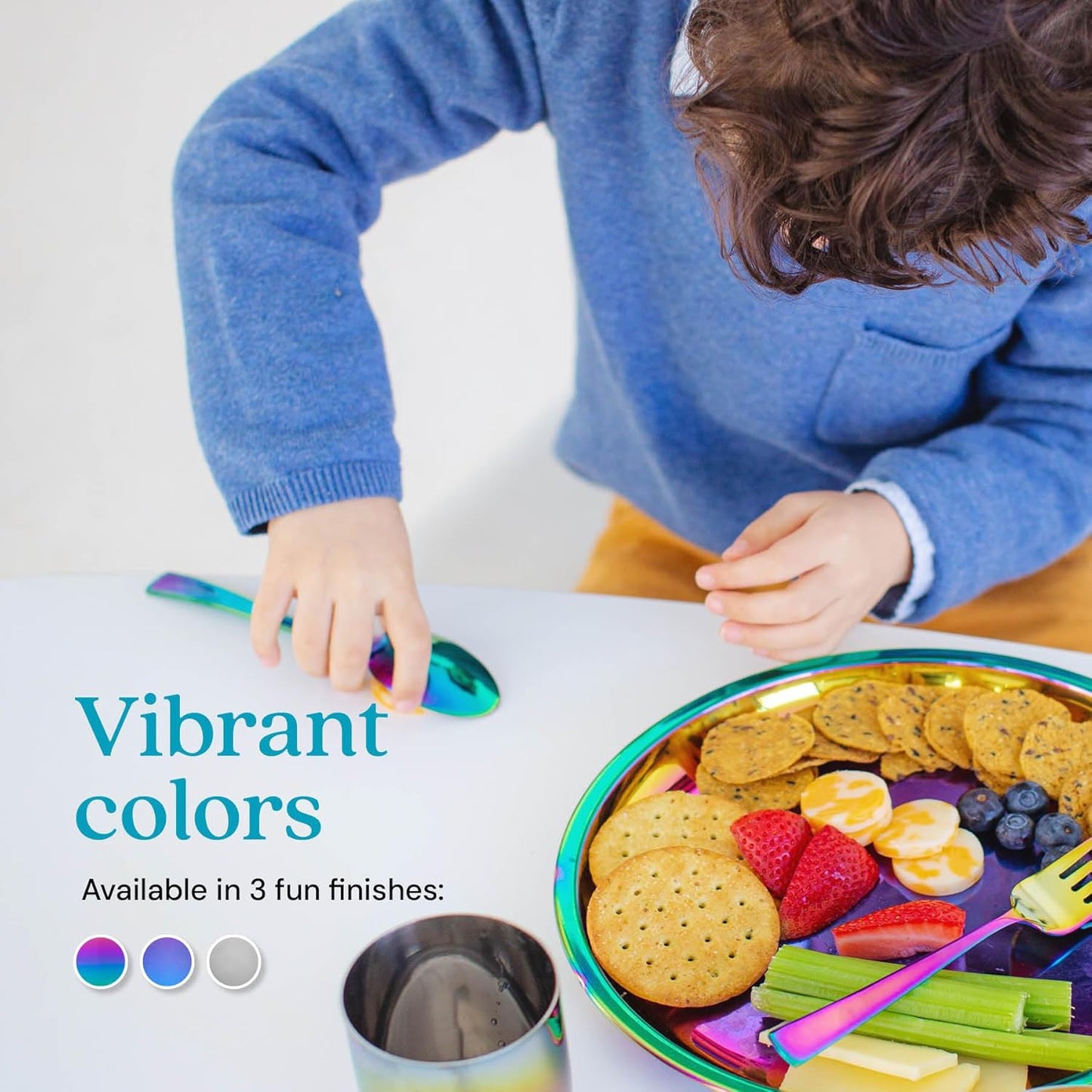 Ahimsa Stainless Steel Plates for Kids - 9" Round Rainbow Toddler Plates, Non Toxic Plate, BPA Free & Dishwasher Safe (Set of 4)