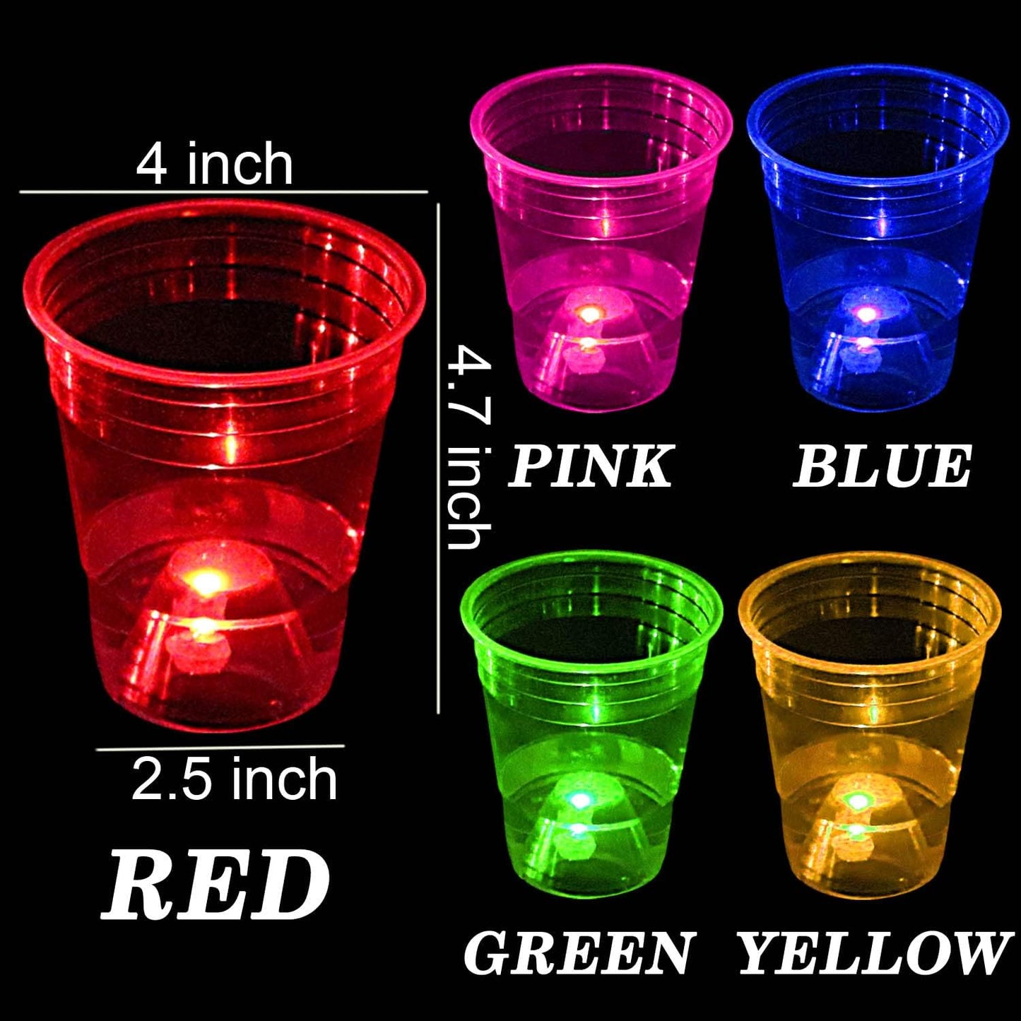 40 Pcs Glowing Party Cups for Indoor Outdoor, Cups Favors for Party Supplies, 5 Bright Multi-Color Glow in the dark Cups for Neon,Birthday,Beach,Holidays Decoration