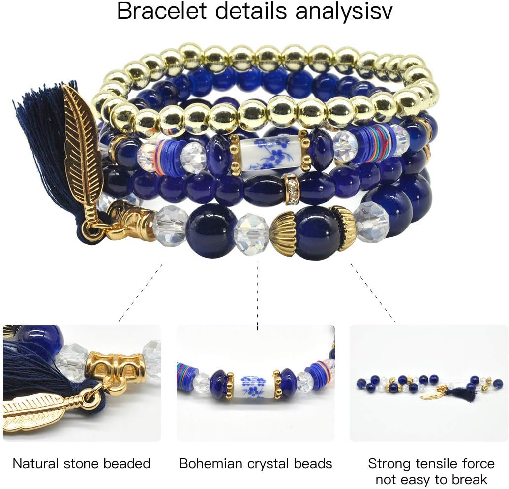 Bohemian Bracelet Sets for Women - 6 Sets Stackable Stretch Bracelets Multi-color Boho Jewelry for Women Hippie Bracelets Dainty Jewelry