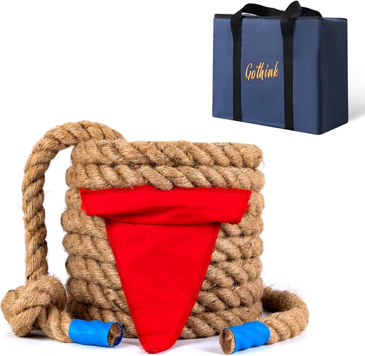 GOTHINK Tug of War Rope with Flag for Kids and Adults - Soft Natural Jute Fiber Rope for Field Day Team Building Party Game Camping Backyard Outdoor Games 20ft Long,Brown