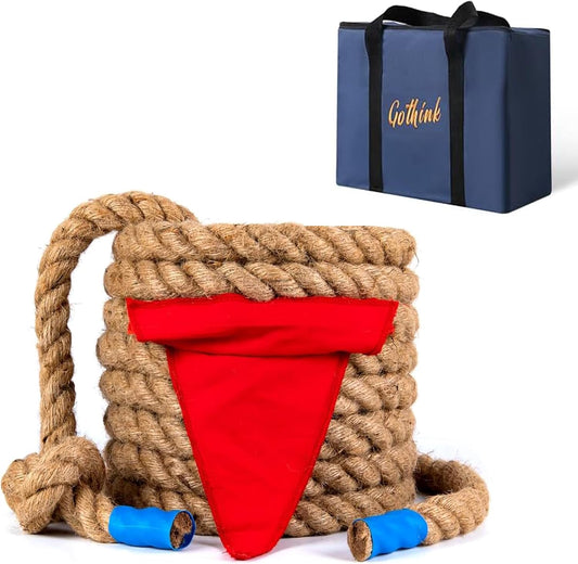 Gothink 33 FT Tug of War Rope Toys Set for Kids - Soft Natural Jute Fiber Rope with Red Flag for Field Day, Birthday Holiday Party Game, Camping Backyard Outdoor Games & Team Activities