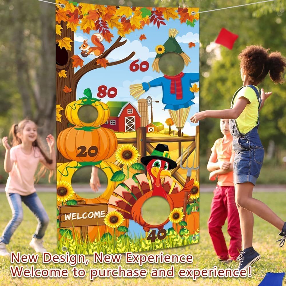 Upgraded, Fall Festival Games, Funny Fall Sign Toss Game, with 4 Bean Bags, Classic Design, Premium Banner, Accessories, Storage Bag, Thanksgiving Games for Kids Teen, Friendsgiving Party Decorations