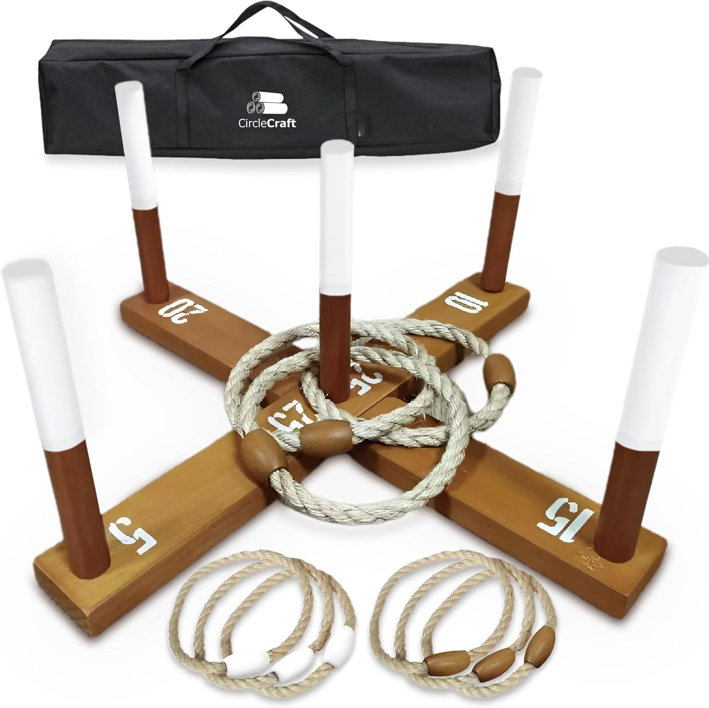 CircleCraft Rustic Ring Toss Game for Kids & Adults – Outdoor Yard Games with Rope Rings, Portable Wooden Lawn Game for Family Fun, Backyard, Beach, Camping & Picnic Activities for Christmas & Easter