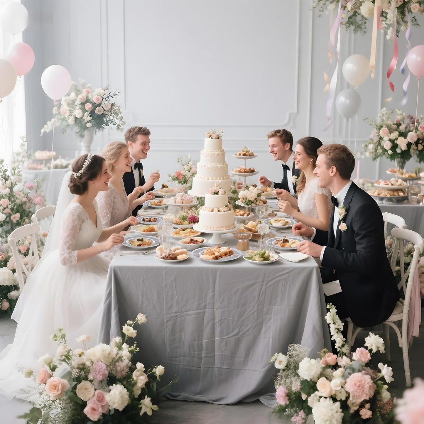 I00000 350 Pcs Clear White Plates for 50 Guests, White Dinnerware Include 100 Plates, 50 Cups, 50 Pre Rolled Napkins with Cutlery Set for Party and Wedding