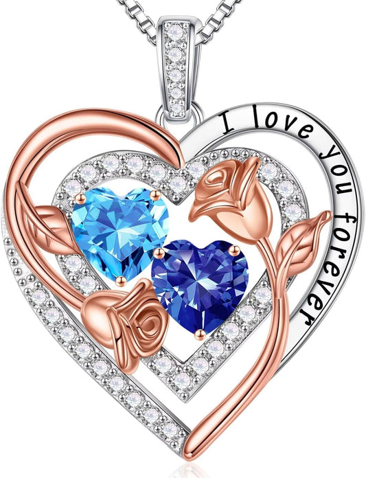 Iefil Birthstone Necklace for Women - Sterling Silver Birthstone Necklace Anniversary Birthday Gifts for Her Wife Mom Daughter