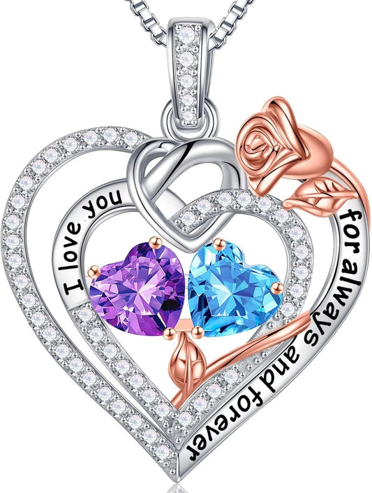 Iefil Christmas Gifts for Wife Women - 925 Sterling Silver Double Birthstone Necklace, Anniversary Birthday Gifts for Women, Jewelry Gift for Wife Girlfriend Mom Her