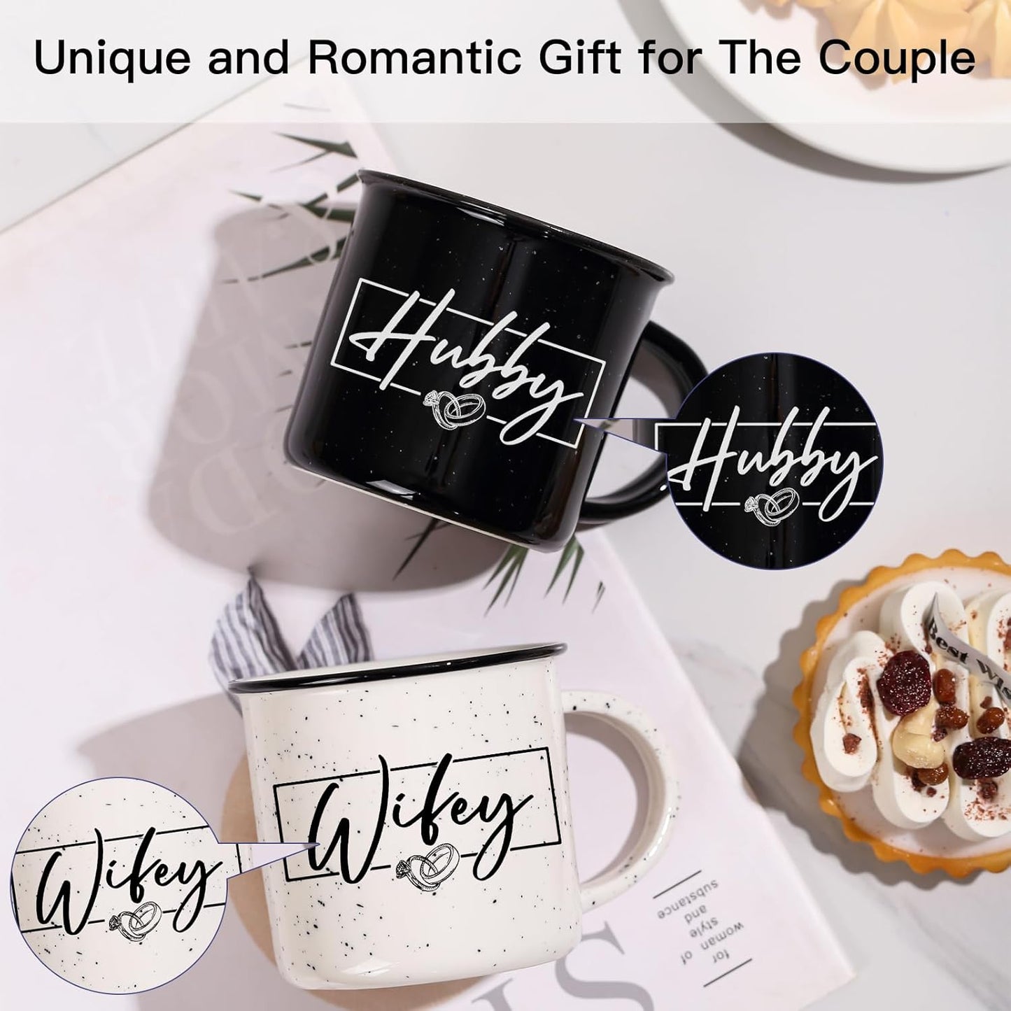 Wifey Hubby Mugs Set of 2 Coffee Mug 10 Ounce, Wedding and Bridal Shower Gift, His and Hers Gifts, Mr and Mrs Coffee Mug Set, Couples Gift for Bride Groom, Thanksgiving and Christmas Gifts