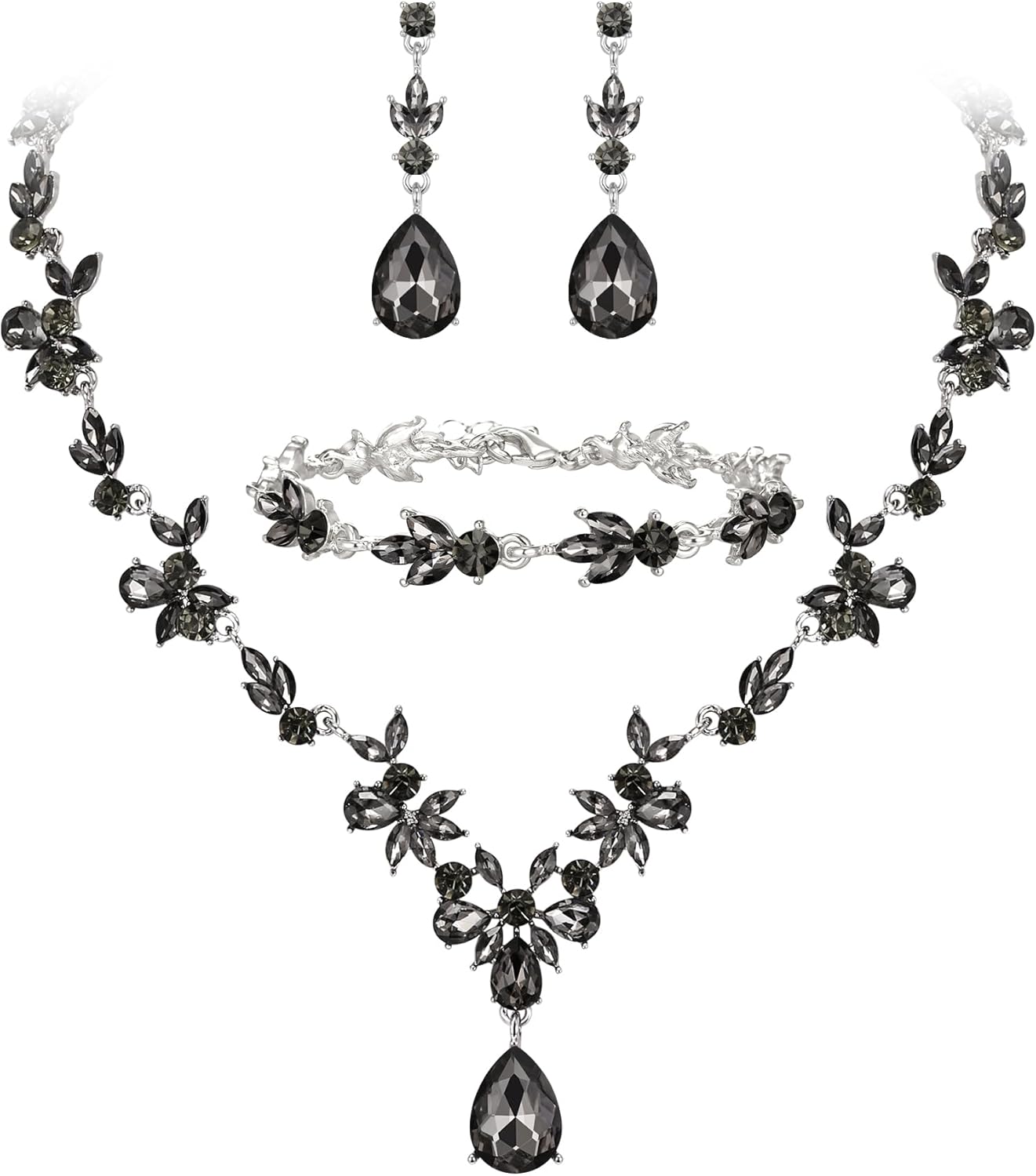 BriLove Wedding Jewelry Set for Women Bride, Y-Necklace Tennis Bracelet Dangle Earrings Crystal Teardrop Marquise Cluster for Bridal Bridesmaid