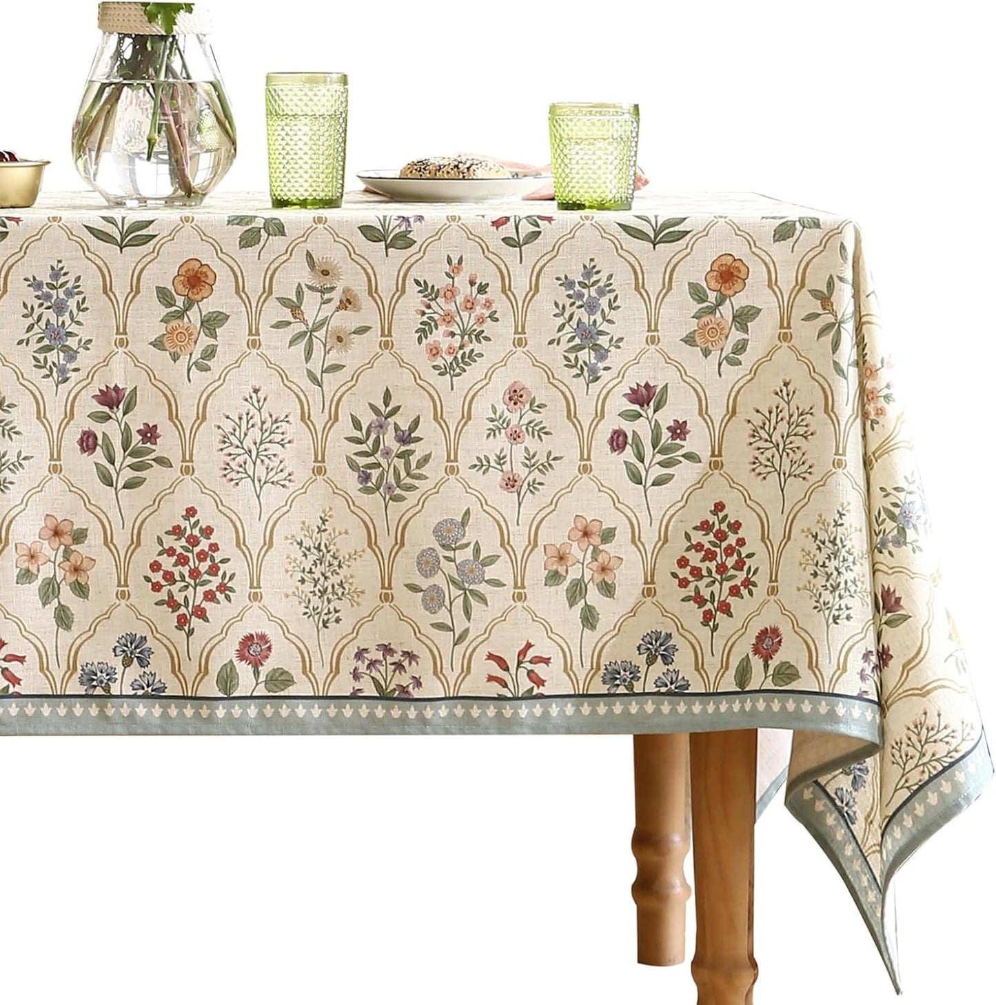 ISAENNE Designer Linen Long Tablecloth Rectangle,Western Colorful Floral Indoor Table Cloth,Wrinkle Resistant Decor Tablecloths for Dining Thanksgiving Kitchen Christmas,63"*102"-Serenity B