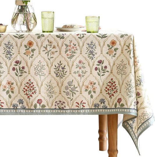 ISAENNE Designer Linen Long Tablecloth Rectangle,Western Colorful Floral Indoor Table Cloth,Wrinkle Resistant Decor Tablecloths for Dining Thanksgiving Kitchen Christmas,63"*102"-Serenity B