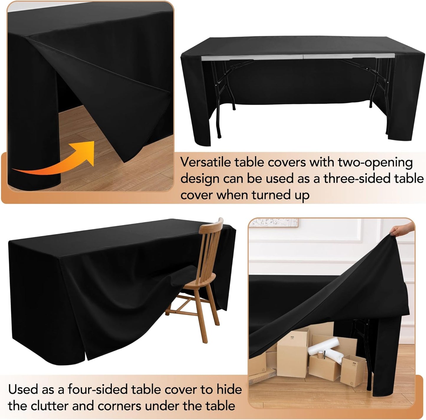 HolidayIdeas 2 Pack Square Fitted Table Covers - 34 x 34 Inch - Fabric Table Clothes Versatile Tablevloths for Parties, Holiday Dinner, Trade Show, Vendor Stand (Black)