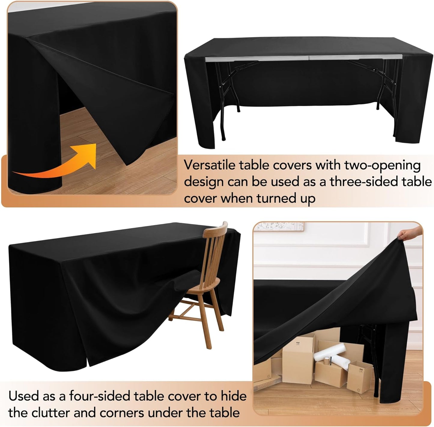 HolidayIdeas Fitted Table Covers for 6 Foot Tables - 72 x 30 Inch - 2 Pack Rectangle Table Clothes Versatile Fabric Table Cover for Folding Table, Parties, Holiday Dinner, Trade Show (Black)