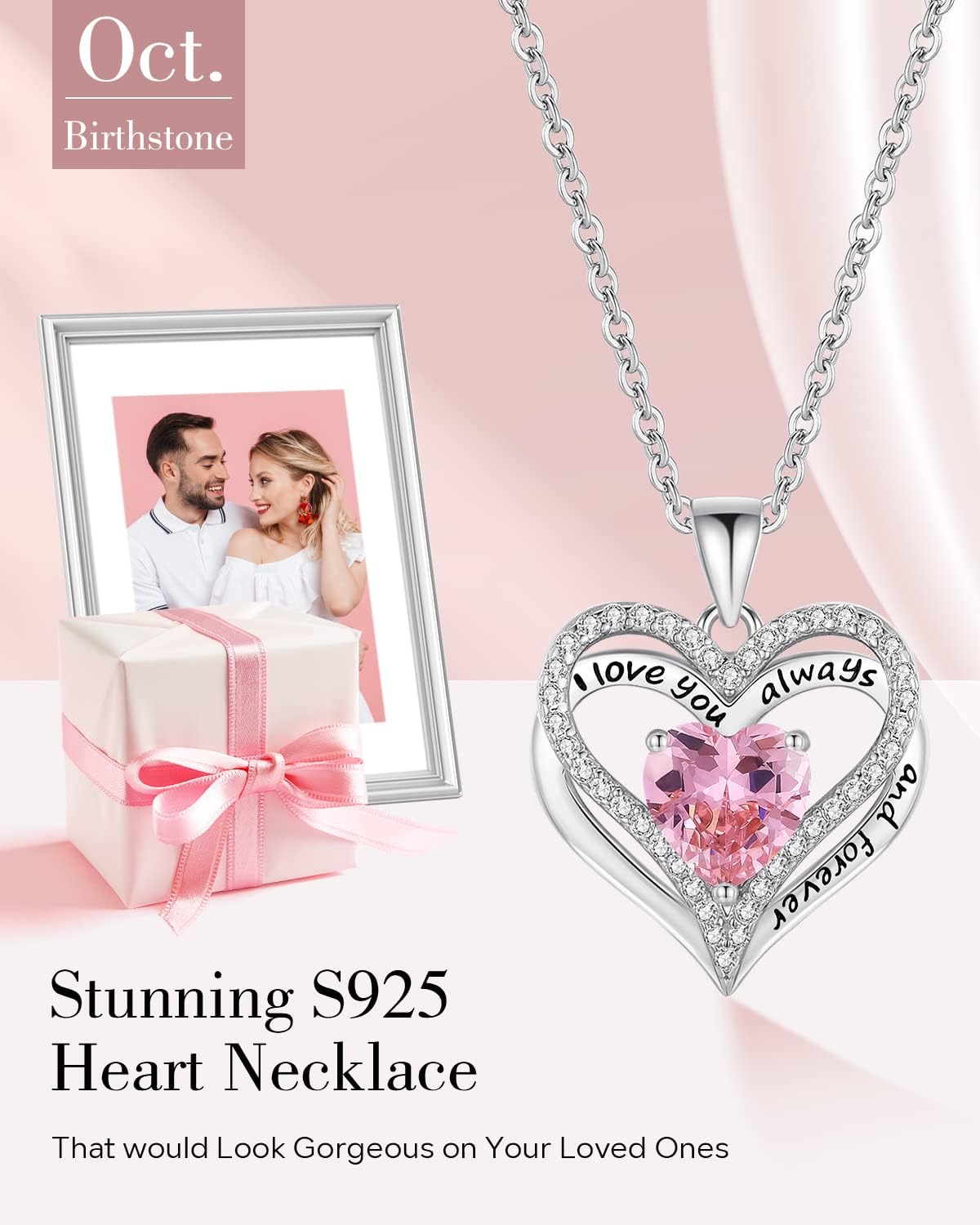 S925 Sterling Silver Necklace for Women, Wife Jewelry Rose Gold, Mom Birthday Valentines Mothers Day Gifts, Girlfriend Necklaces, Daughter Heart Jewel, Anniversary for Her