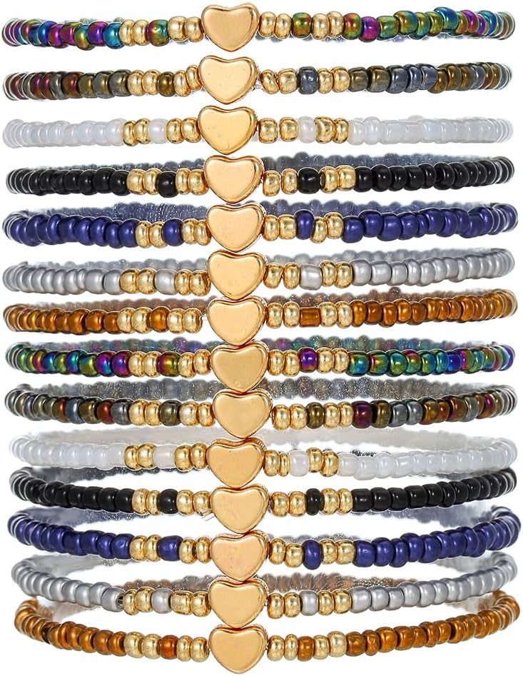 Friendship Bracelets Boho Stackable Bracelets for Women Surfer Heishi Clay Bead Bracelets Stretch Preppy Bracelets Colorful Boho Bracelets for Women