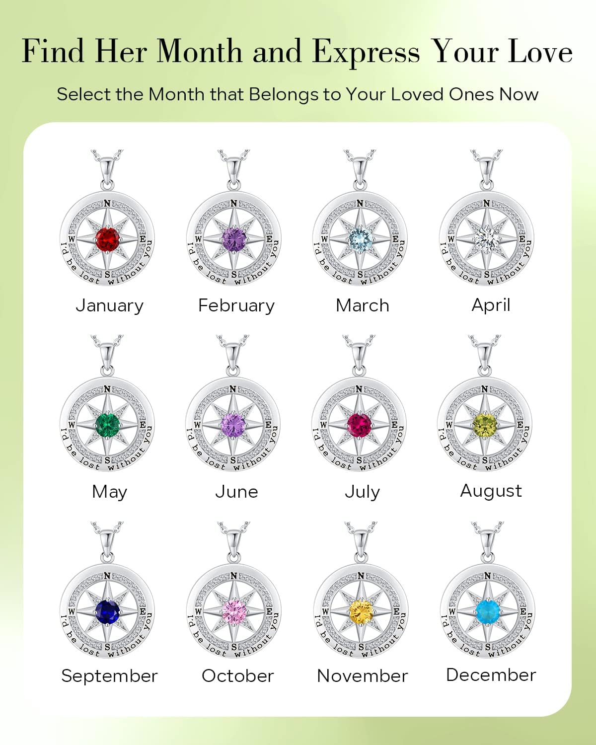 S925 Necklace Gift for Wife |Compass Jewelry |Women Anniversary |Sterling Silver |Girlfriend Birthday Gifts for Her Valentines |I'd be Lost without You |Jewel 18K Gold