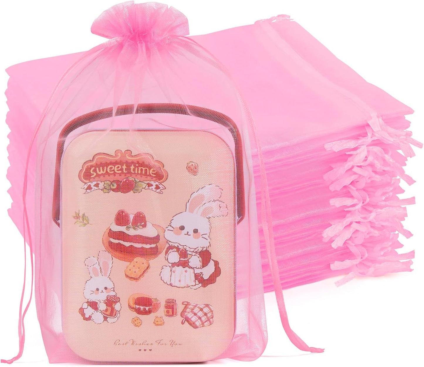 Crweety 50 Pcs Pink Organza Bags 6x9 Inch, Premium Mesh Gift Bags for Wedding Baby Shower Party Favors, Small Mesh Bags Drawtring for Candy Jewelry Gifts, Cute Sachet Bags