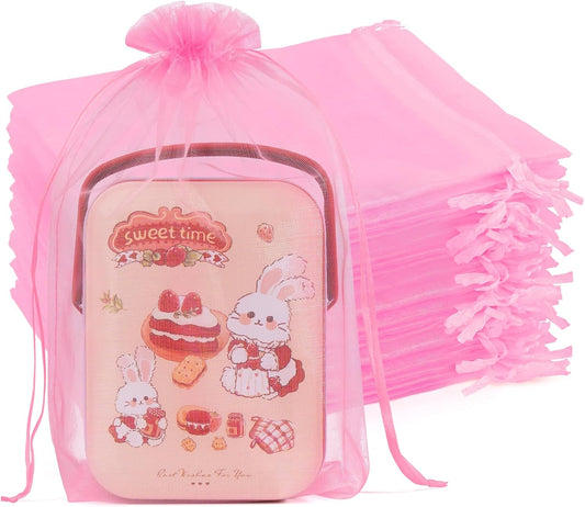 Crweety 50 Pcs Pink Organza Bags 6x9 Inch, Premium Mesh Gift Bags for Wedding Baby Shower Party Favors, Small Mesh Bags Drawtring for Candy Jewelry Gifts, Cute Sachet Bags