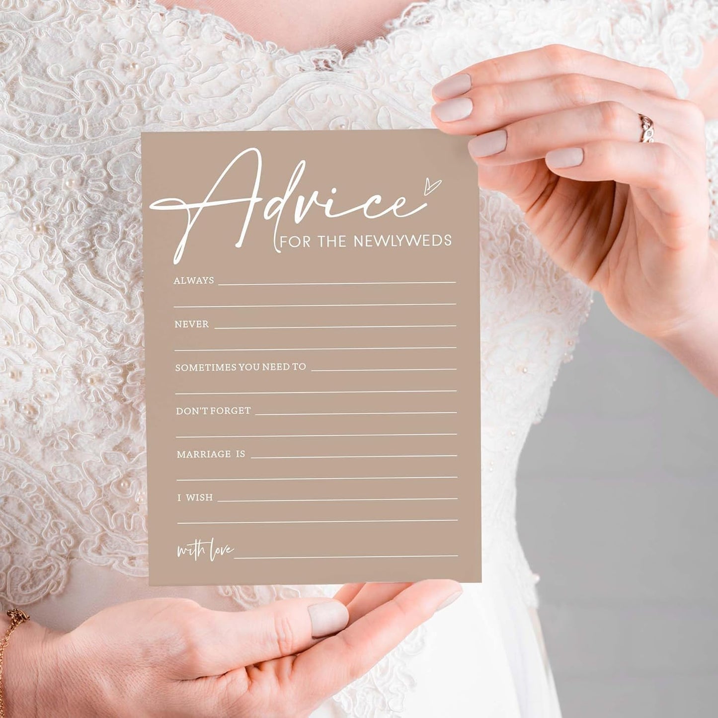 Bridal Shower Advice Cards for Newlyweds - 25 Guests Engagement Party Game, Minimalist Brown Wedding Party Supplies - D01