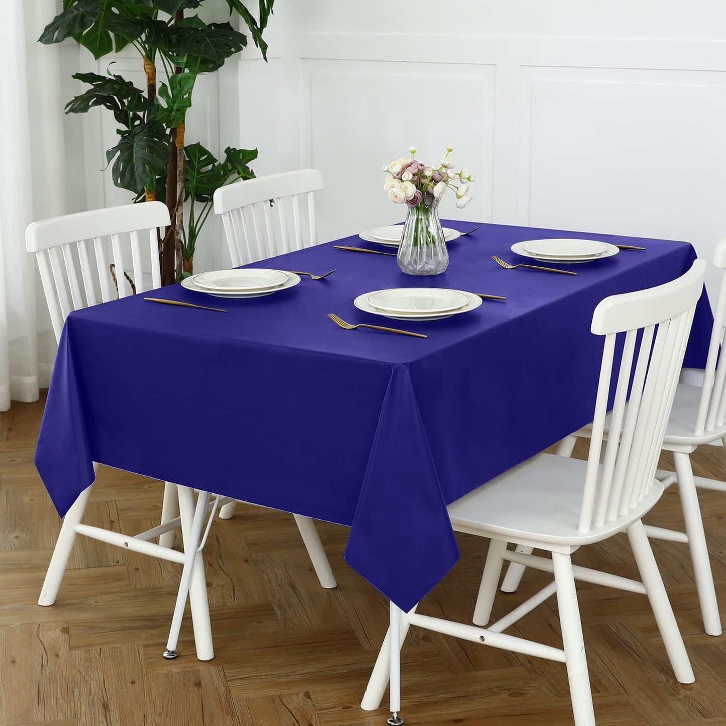 Romanstile 100% Waterproof PVC Tablecloth, Rectangle Oil Spill Proof Stain Resistant Vinyl Table Cloth, Wipe Clean Plastic Table Covers for Kitchen/Dining/Parties - 54 x 108 Inch, Royal Blue